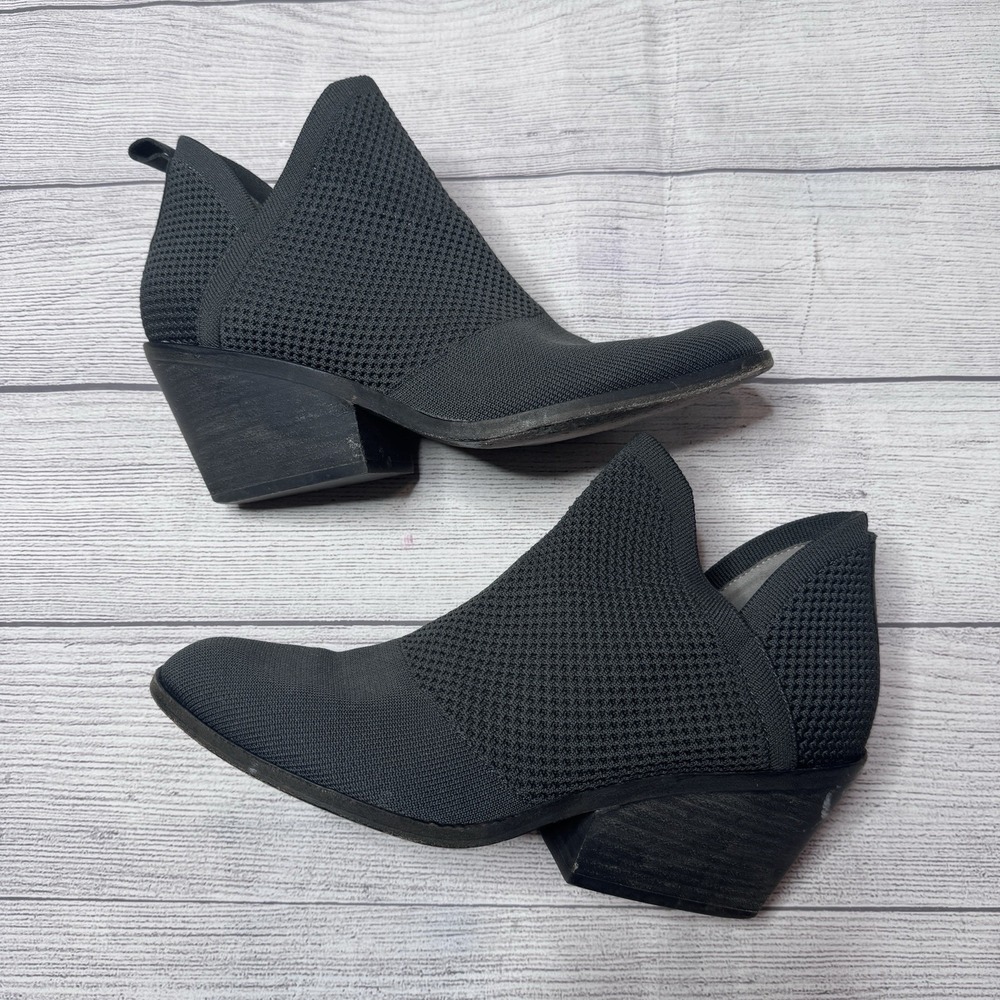 Eileen Fisher Graphite Stretch Knit Stack Heel Bootie Women Size 9.5 Minimalist - Picture 1 of 6